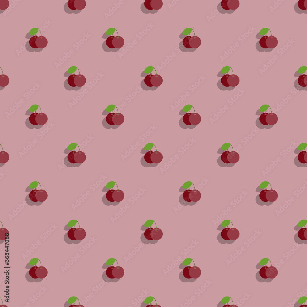 Poster flat icons of cherry berries seamless pattern on maroon background. simple stylish repeated elements