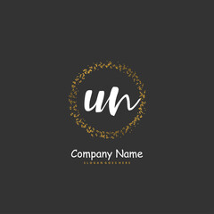 Fototapeta na wymiar U N UN Initial handwriting and signature logo design with circle. Beautiful design handwritten logo for fashion, team, wedding, luxury logo.