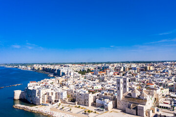 Naklejka premium Aerial view: old town and port, Dom Duomo Vecchio, San Corrado, Molfetta, Province of Bari, Apulia, Italy