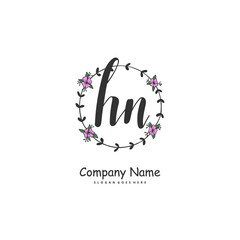 H N HN Initial handwriting and signature logo design with circle. Beautiful design handwritten logo for fashion, team, wedding, luxury logo.