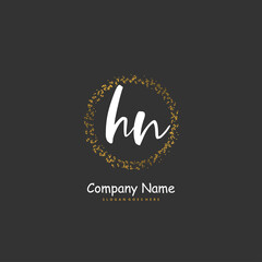 H N HN Initial handwriting and signature logo design with circle. Beautiful design handwritten logo for fashion, team, wedding, luxury logo.