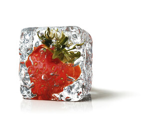 strawberry in the ice cube