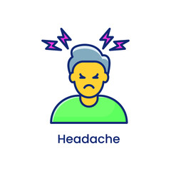 A young man with a headache. the guy holding head having migraine Vector Icon