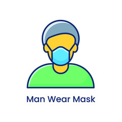 Corona Virus Man Wear Mask Colored Icon Vector