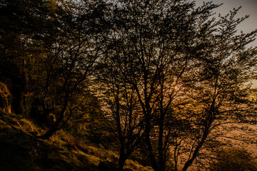 Fototapeta na wymiar Puesta de sol hacia el mar desde el monte Adarra, Urnieta-Andoain