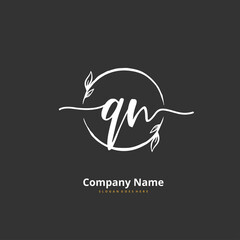 Q N QN Initial handwriting and signature logo design with circle. Beautiful design handwritten logo for fashion, team, wedding, luxury logo.