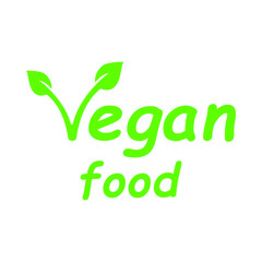 Fototapeta premium Green vegan food sign on white background, vector