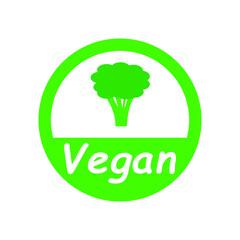 Green vegan and broccoli sign on a white background, vector