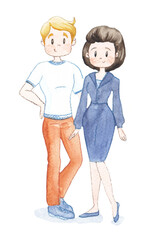 Watercolor illustration of spouses, young couple