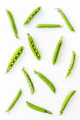 Set of green pea pods isolated on white background