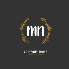 M N MN Initial handwriting and signature logo design with circle. Beautiful design handwritten logo for fashion, team, wedding, luxury logo.