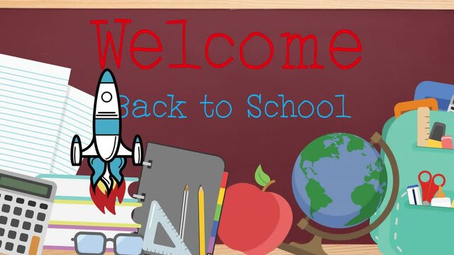 School concept icons against welcome back to school text 
