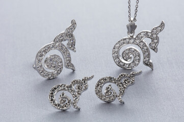 Diamond earrings, necklaces and brooch. Number nine Thailand.