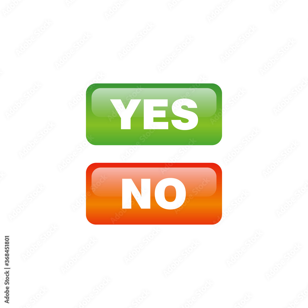 Poster choice between yes and no illustration design, red and green glossy button with text yes and no temp