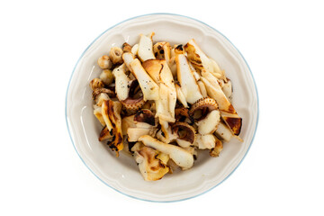 Grilled squid in white plate on a white background