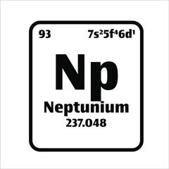 Neptunium (Np) button on black and white background on the periodic table of elements with atomic number or a chemistry science concept or experiment.	