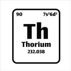 thorium (th) button on black and white background on the periodic table of elements with atomic number or a chemistry science concept or experiment.	