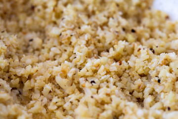 Cauliflower rice in the pan