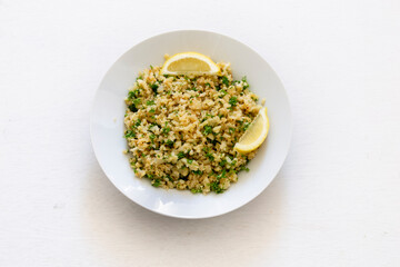 Cauliflower rice with finely chopped parsley