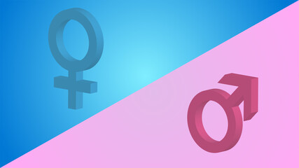 Gender symbol on blue, pink background, can use for design, background concepr, vector.