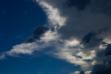 Black cloud and thunderstorm before rainy, Dramatic black clouds and dark sky