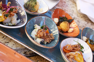 Mediterranean starter on a tray.