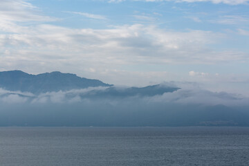 Cloudy mountains view from Keramoti