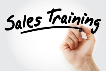 Sales Training text with marker, business concept background