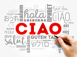 Ciao (Hello Greeting in Italian) word cloud, concept background