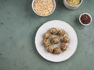 Energy protein balls with nuts, hemp seeds