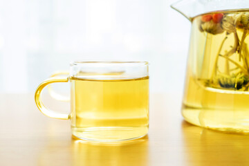 Herbal health tea brewed on the table