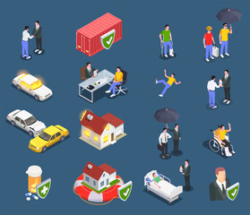 Isometric Insurance Icons Collection