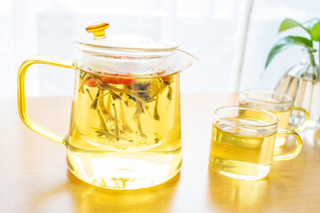 Herbal health tea brewed on the table