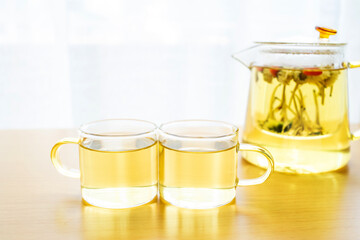 Herbal health tea brewed on the table