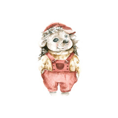 Hand drawing watercolor сhildren's illustration - cute hedgehog in a sweate. illustration isolated on white