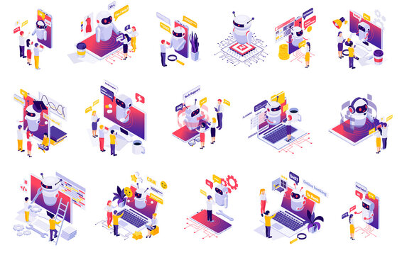 Chatbot Messenger Isometric Set