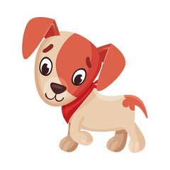 Jack Russell Terrier Character Walking and Wriggling Tail Vector Illustration