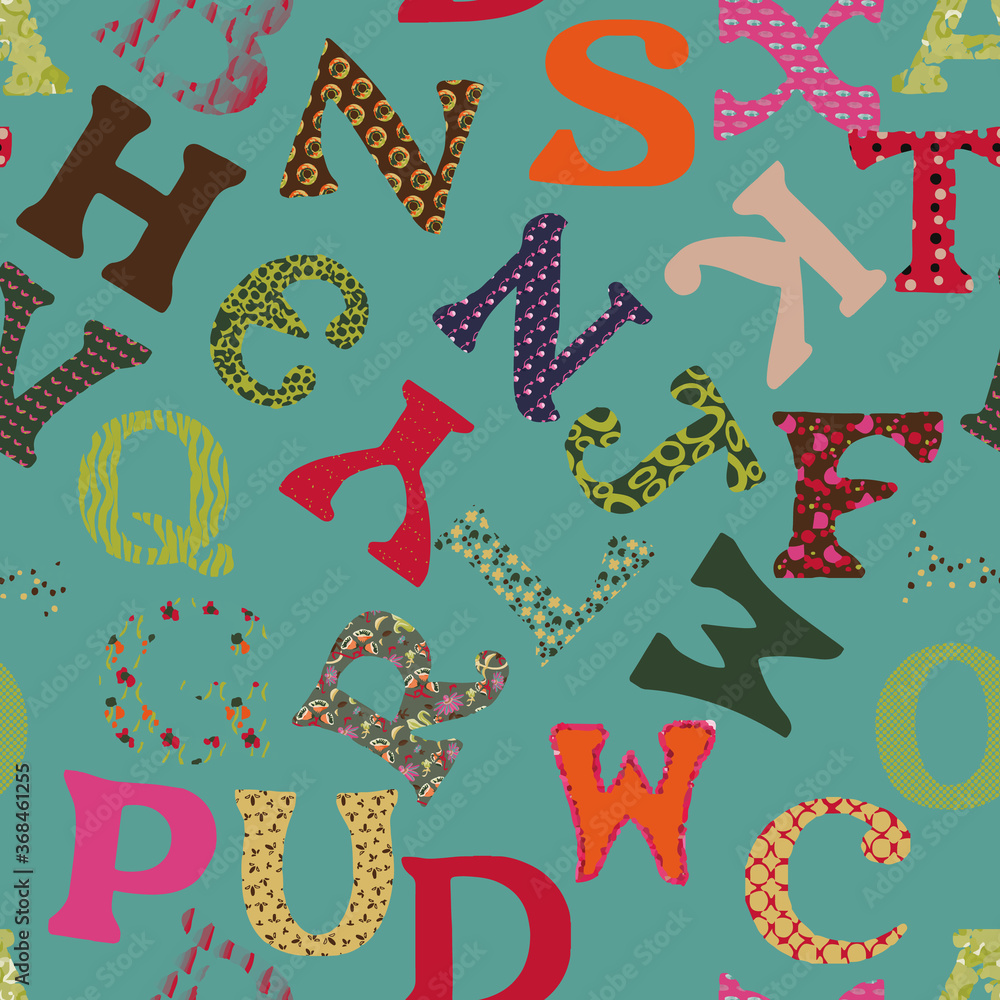 Poster all the tetters from the alfabet repeat pattern print background