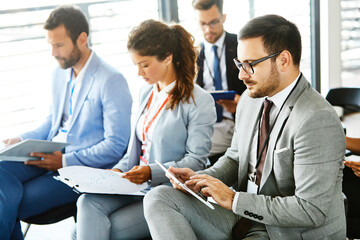 businesswoman office conference seminar audience congress meeting business team businessman