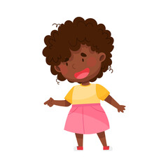 African American Girl Character Pointing at Something with Her First Finger Vector Illustration