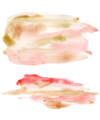 Watercolor abstract set with pink, gold, beige and red spot. Hand painted beautiful illustration isolated on white background. For design, print, fabric or background.