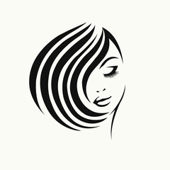 Woman with wavy hairstyle and elegant makeup.Beautiful girl portrait.Hair salon and beauty studio illustration.Cosmetics and spa logo.Smiling young lady.Cute face.