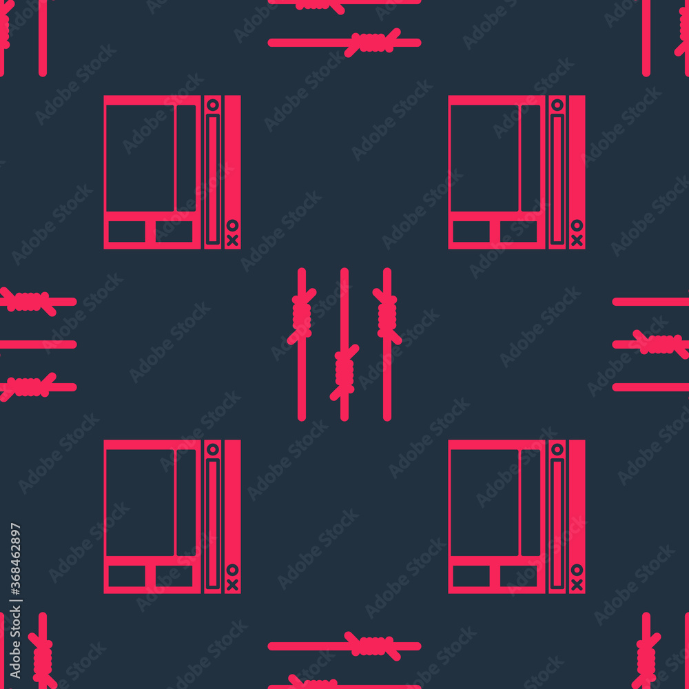 Poster set website template and barbed wire on seamless pattern. vector.