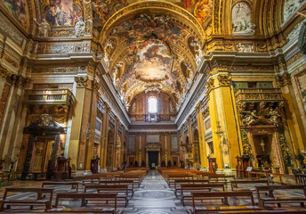 Fototapeta na wymiar Rome, Italy - home of the Vatican and main center of Catholicism, Rome displays dozens of historical, wonderful churches. Here in particular the Church of the Gesù cathedral 