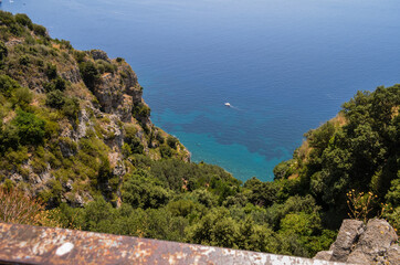 Sea view around the road in the region of the Amalfi Coast, Italy.