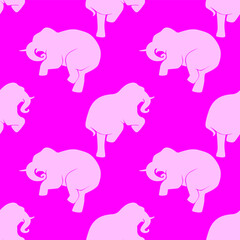 seamless pattern of dancing elephants on a pink background. Vector image