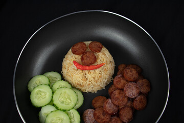 fried rice with fried chinese sausage