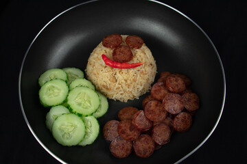 fried rice with fried chinese sausage