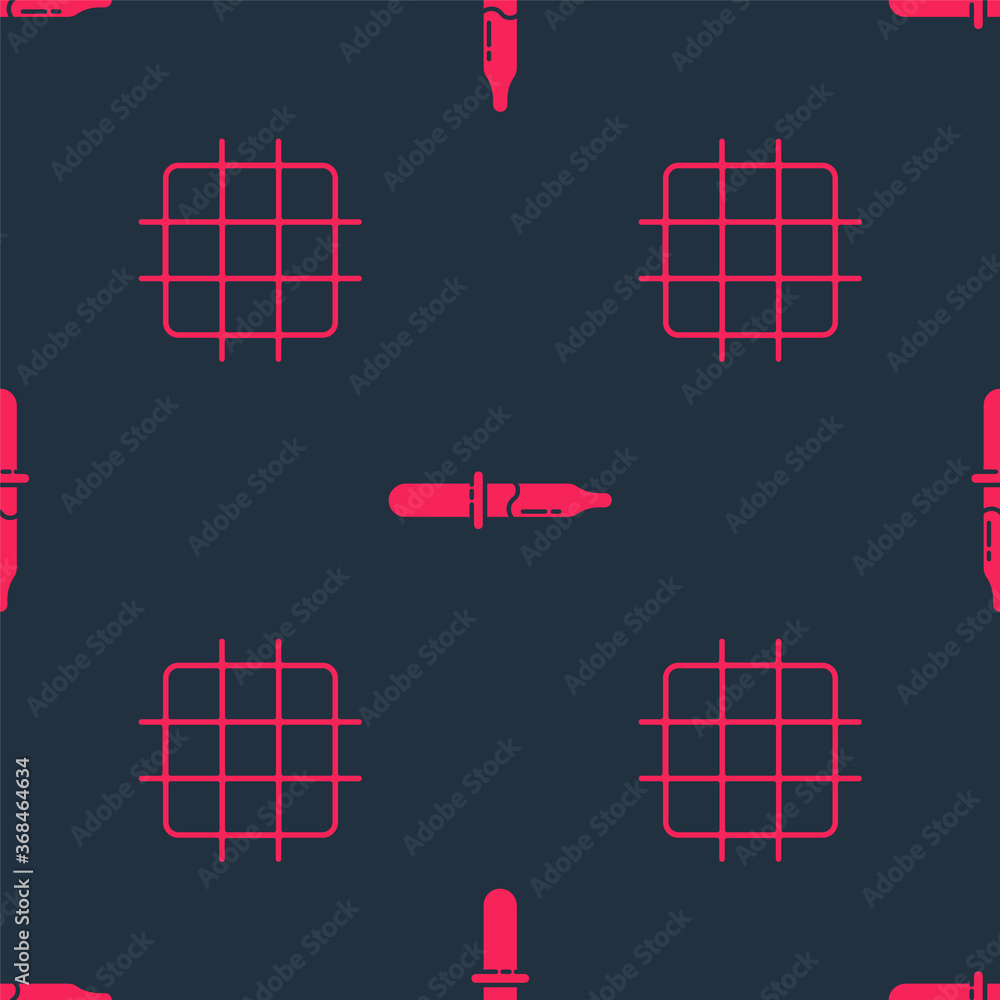 Poster set grid graph paper and pipette on seamless pattern. vector.