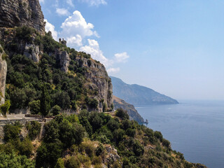 Fototapeta na wymiar Sea view around the road in the region of the Amalfi Coast, Italy.